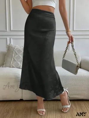 Amy Fashion - High Waist Jacquard Satin A-line Skirt