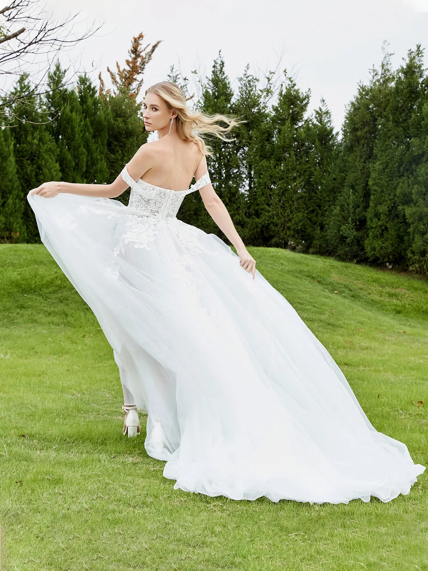 Appliqued Off-the-shoulder A-line Wedding Dress Champagne