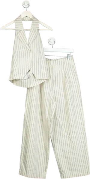 ASOS Design Beige Striped Halter Top and Trousers Set UK 8