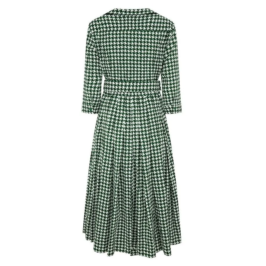 Audrey Dogtooth Shirt Dress Green