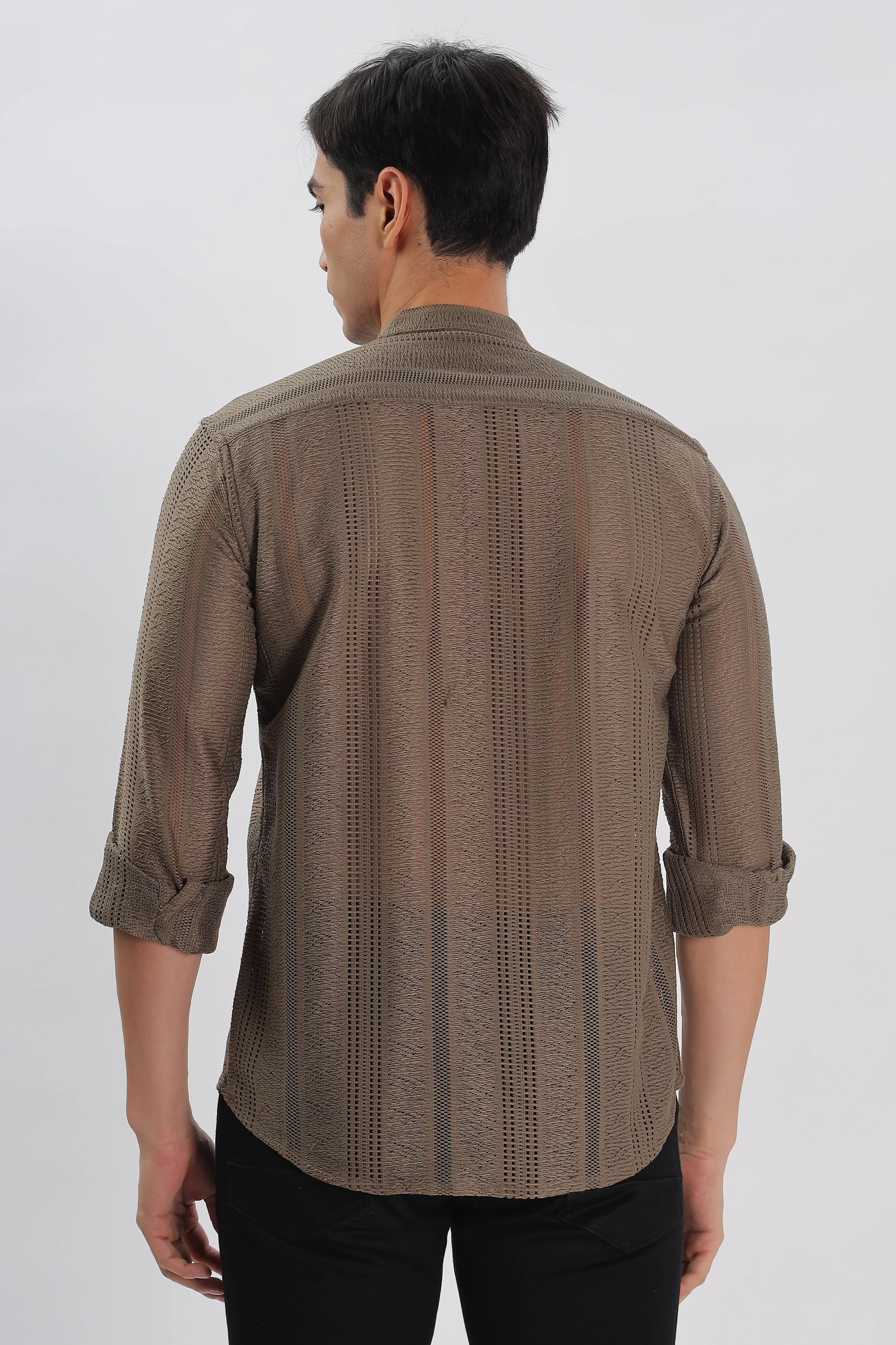 Beige Jacquard Knit Shirt