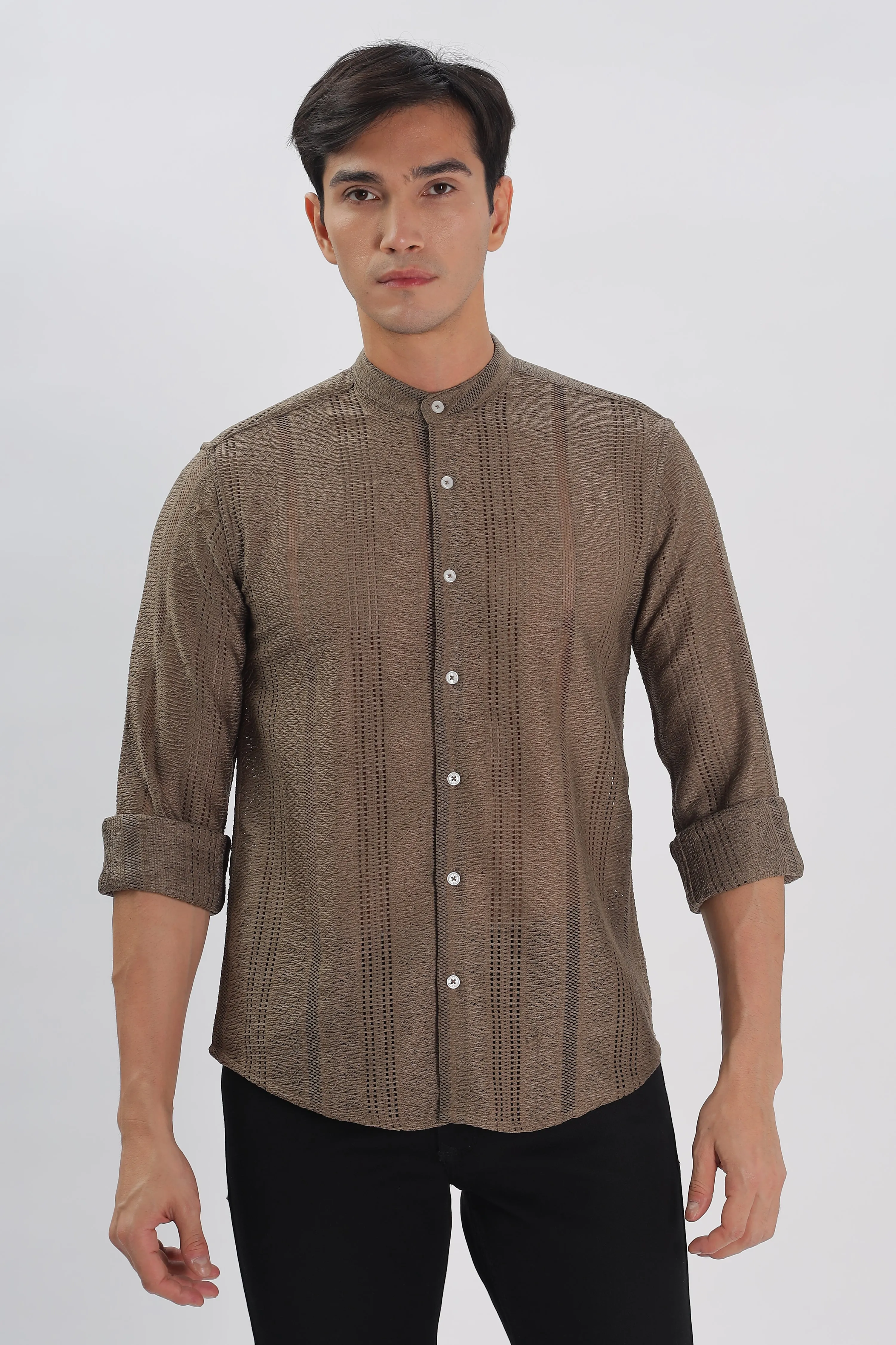 Beige Jacquard Knit Shirt