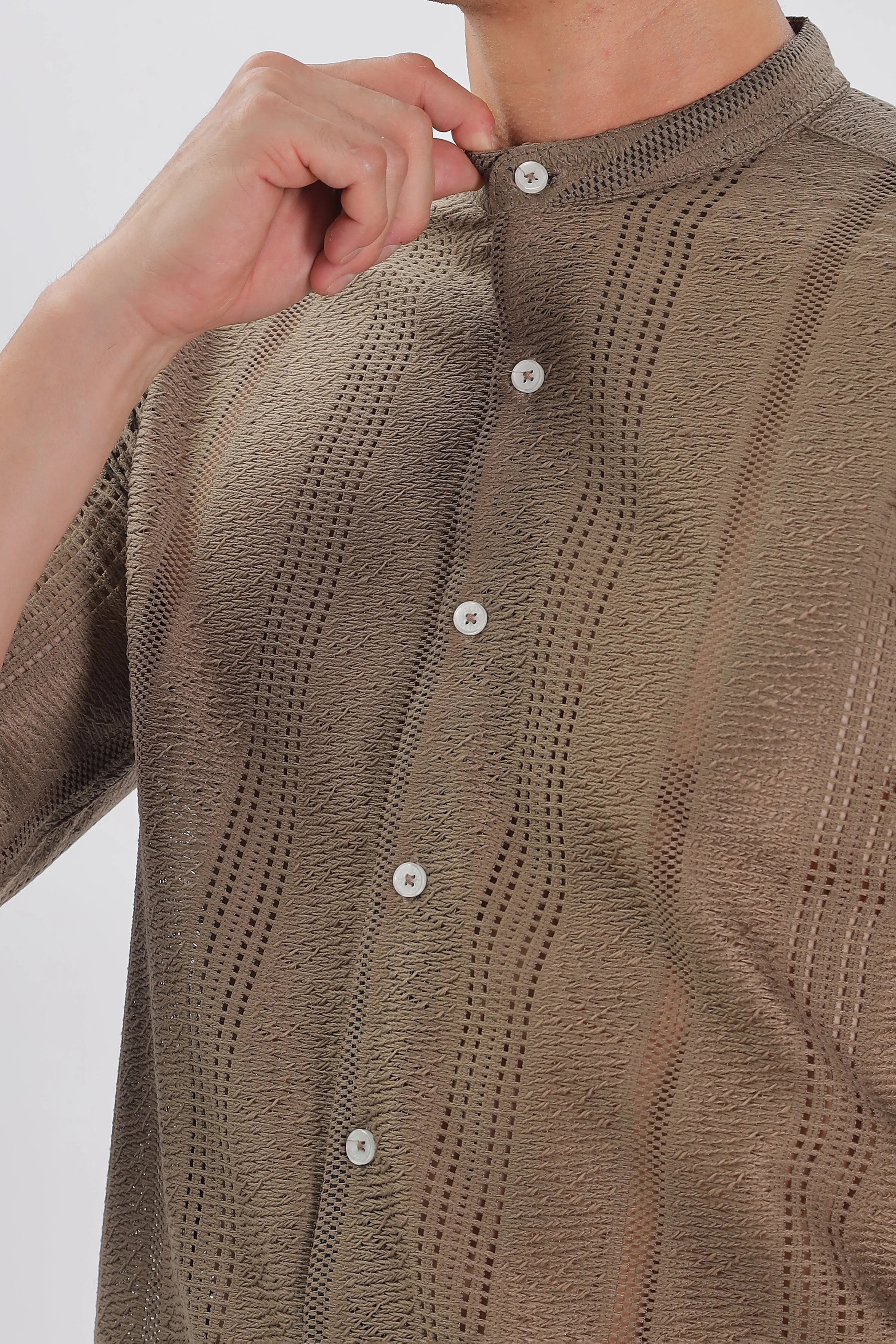 Beige Jacquard Knit Shirt