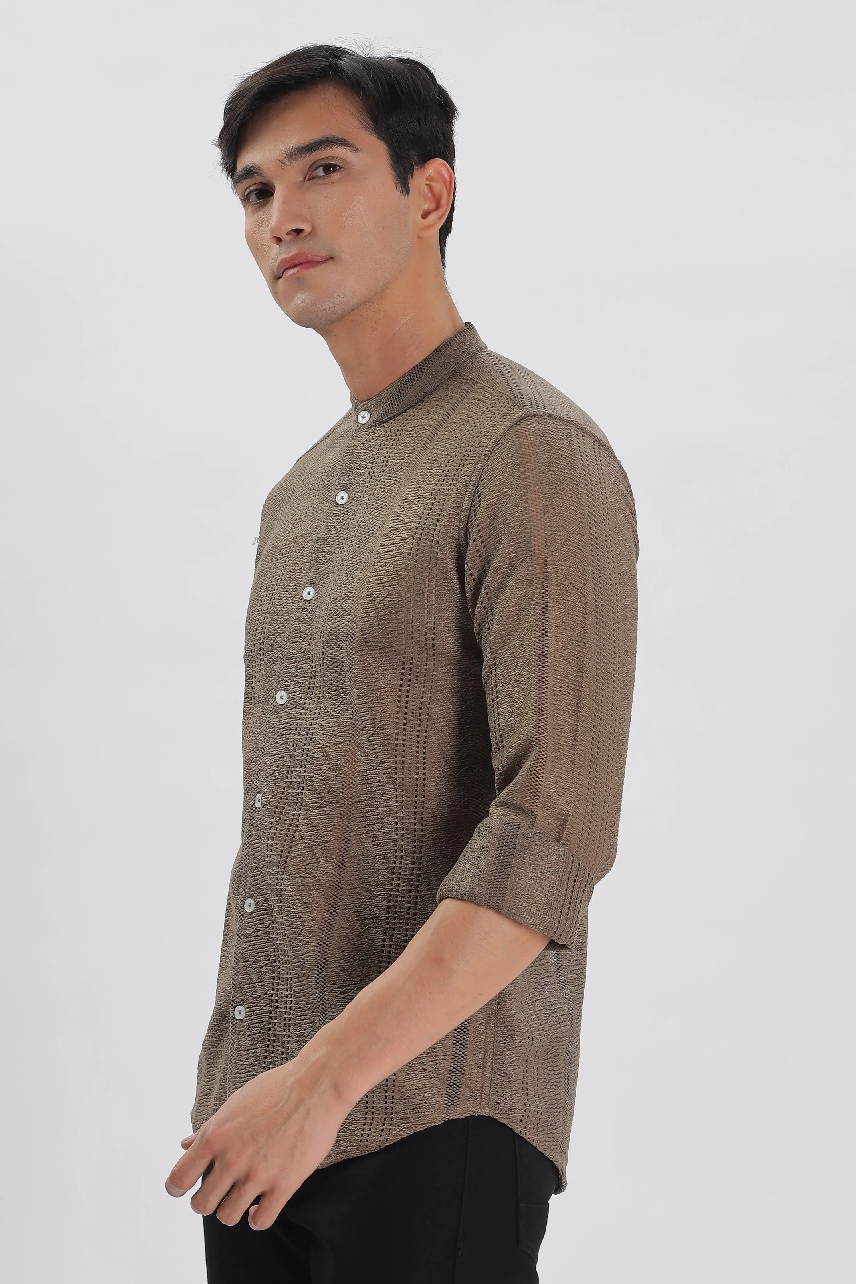 Beige Jacquard Knit Shirt