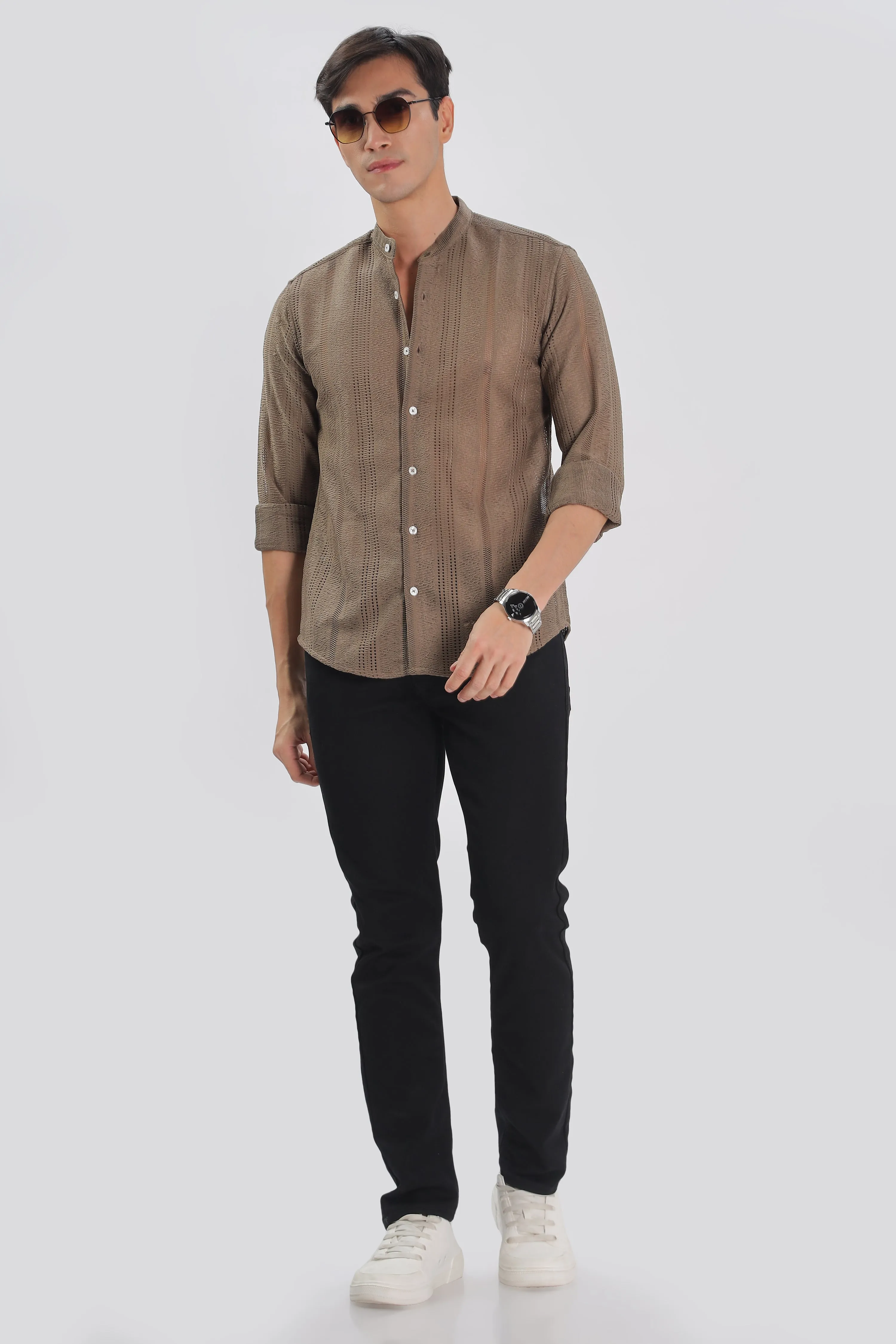 Beige Jacquard Knit Shirt