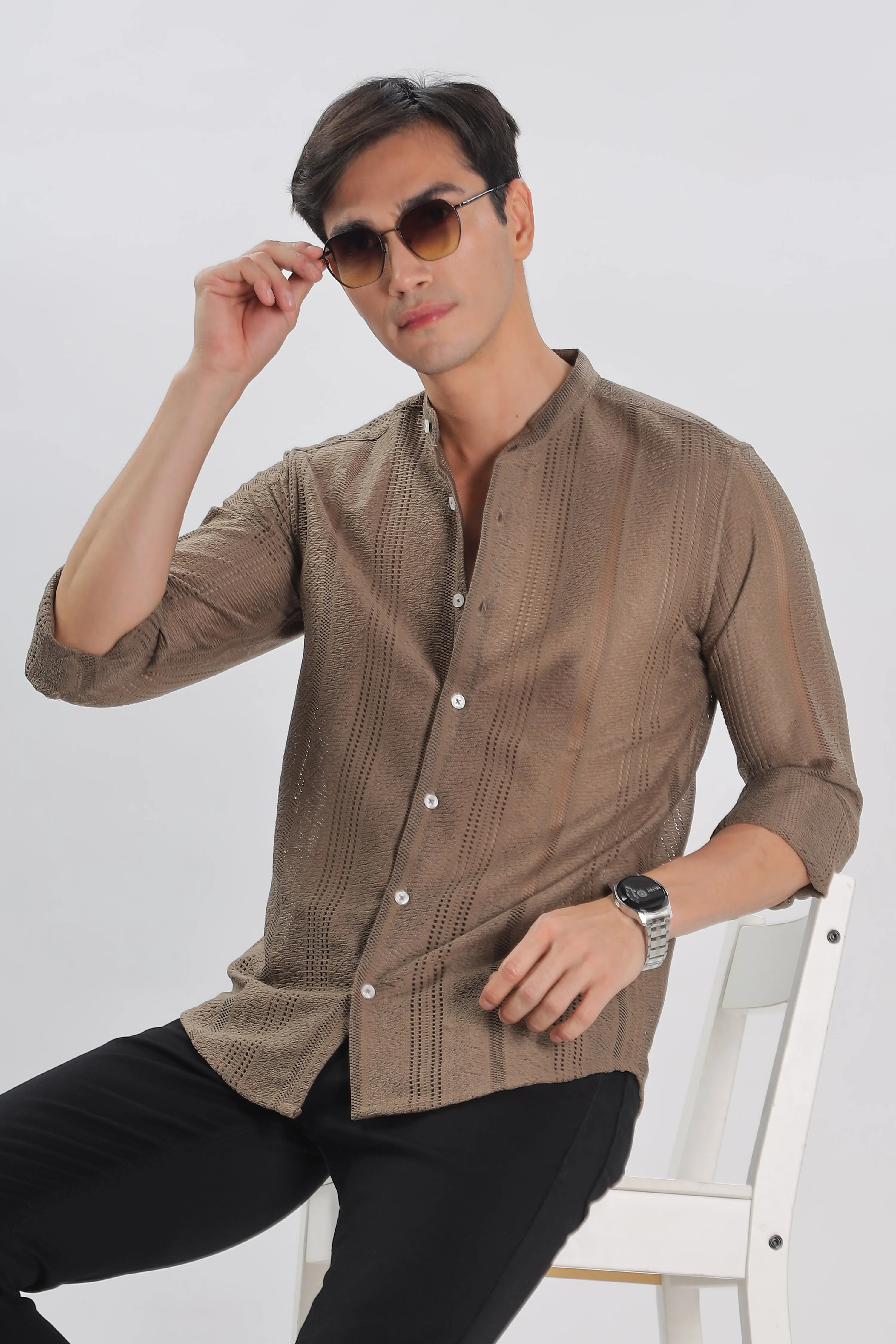 Beige Jacquard Knit Shirt