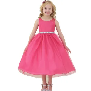 Big Girls Fuchsia Rhinestone Tulle Junior Bridesmaid Dress 8-12