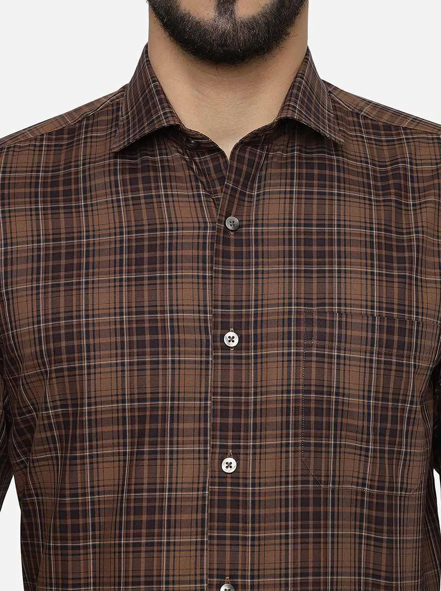 Brown Checked Slim Fit Formal Shirt | Metal