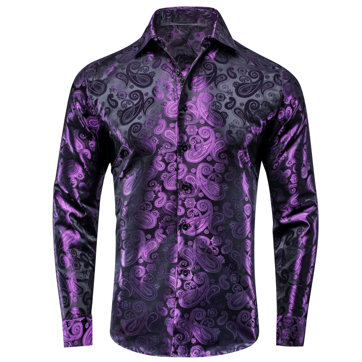 Cadbury Purple Paisley Silk Men's Long Sleeve Shirt Casual