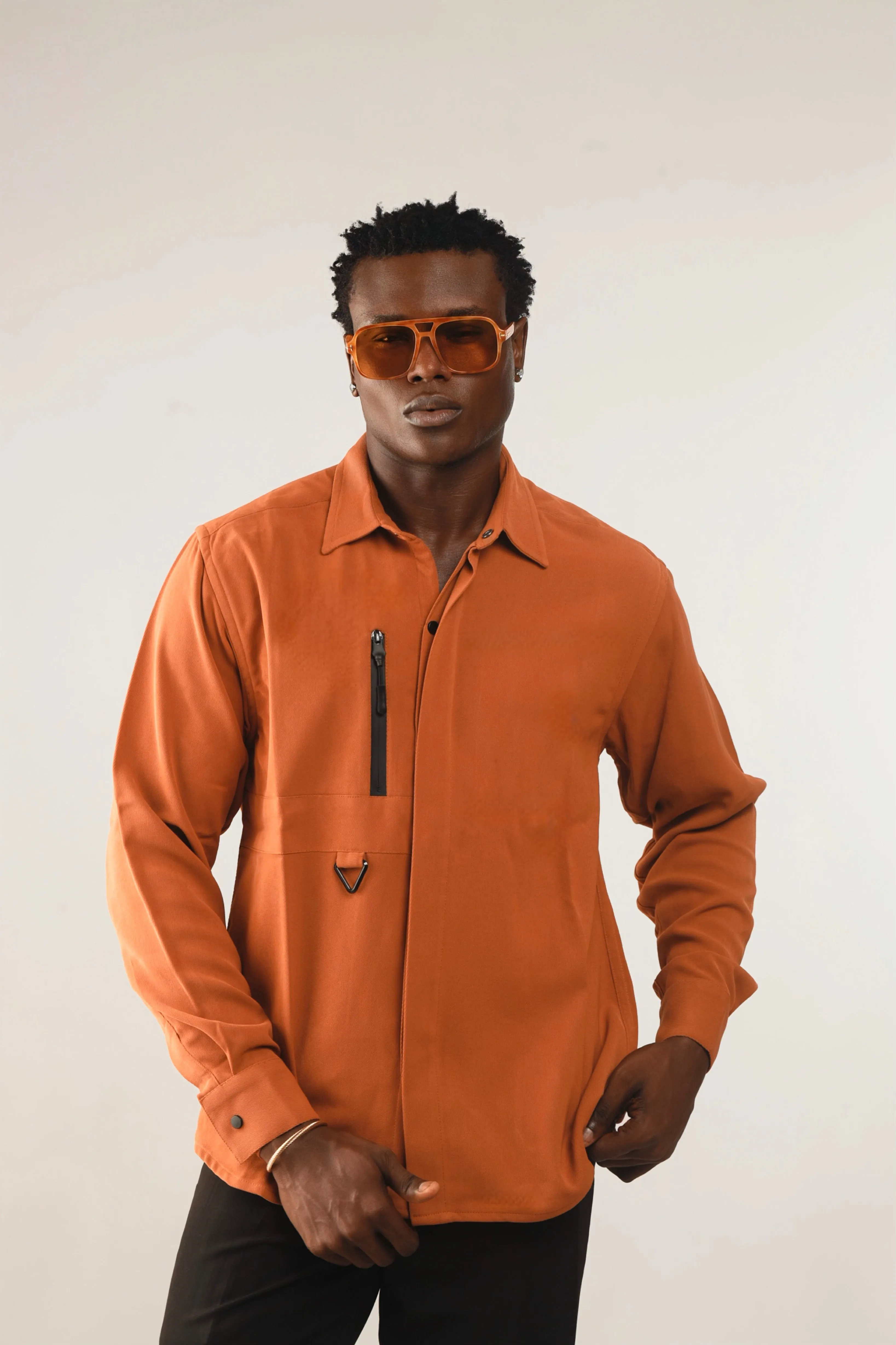 Cali Luxe Zipper Oxford Shirt - Caramel