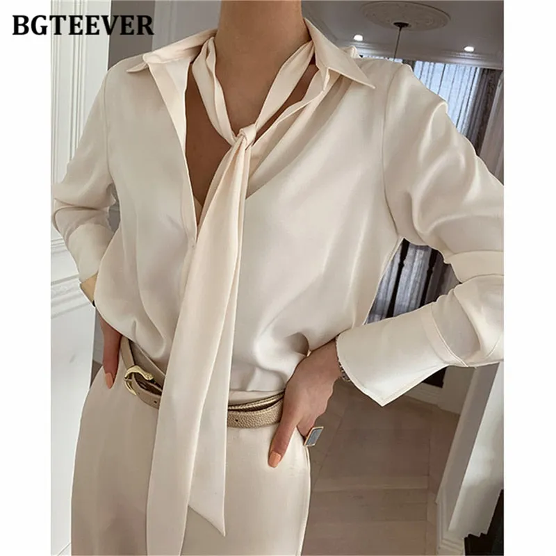 Christmas Gift Joskaa Chic Turn-down Collar Scarf  Women Shirts 2024 Spring Summer Ladies Single-breasted Blouses Tops Elegant Female Tops