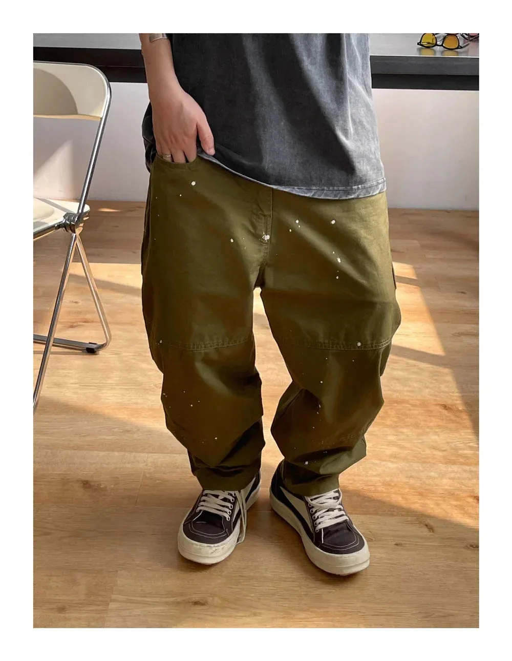 Contrast Waistband Paint Splash Workwear Cargo Pants