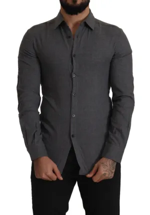 Costume National Sleek Gray Cotton Casual Button Front Shirt