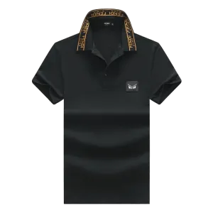 FD Roma Classic Designer Collar Iron Logo Polo- Black