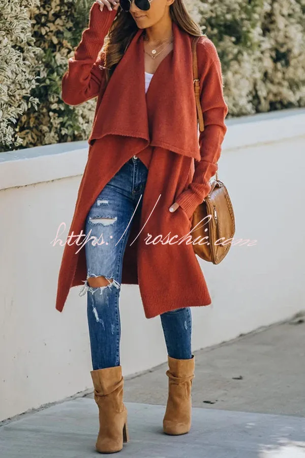 Fireside Pocketed Oversized Drape Neckline Knit Cardigan