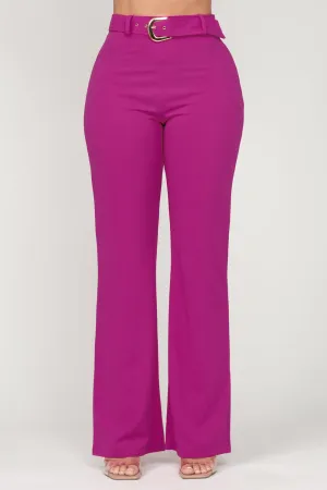 Fuchsia Belted Straight Leg Pants