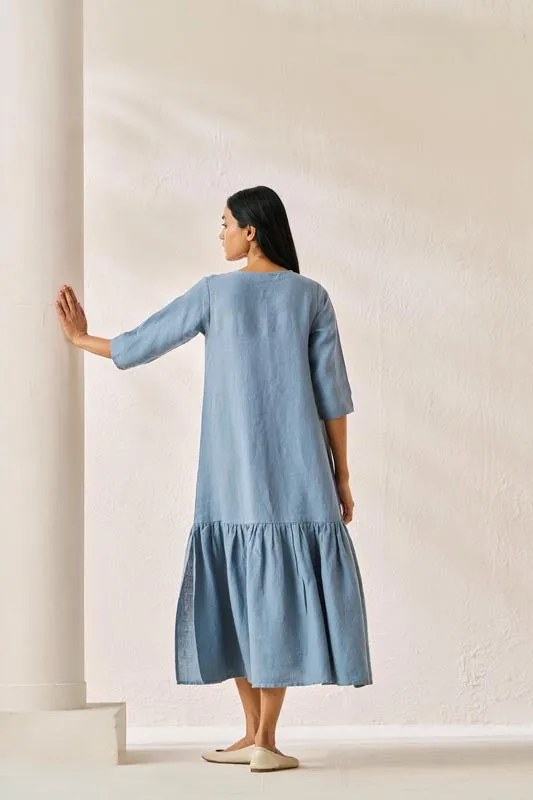 Gathered Neckline Long Dress Airforce Blue