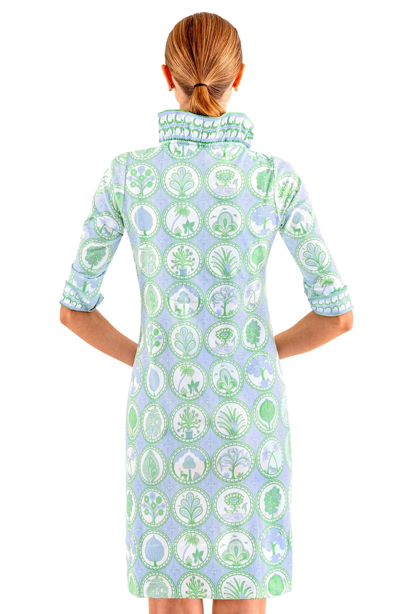 Gretchen Scott | 3/4 Jersey Ruffneck Dress | Women's | Periwinkle/Kelly Circle of Love