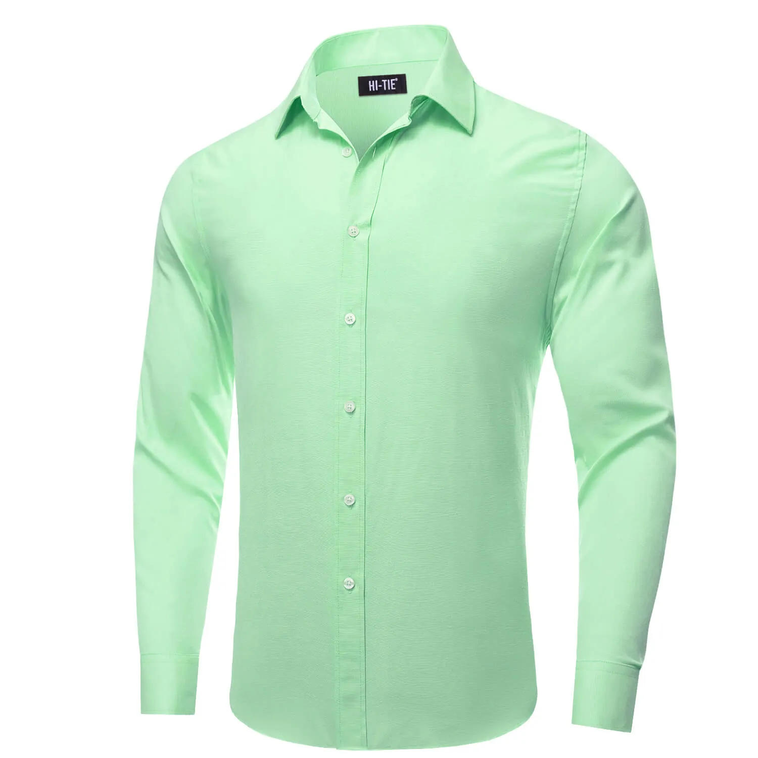 Hi-Tie Button Down Shirt Pale Green Solid Men's Silk Dress Shirt