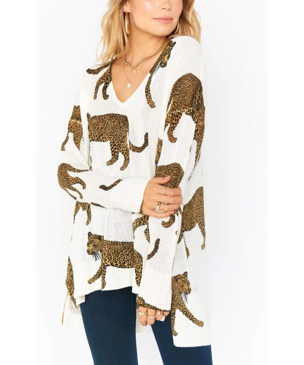 Hug Me Sweater Tossed Leopard Knit