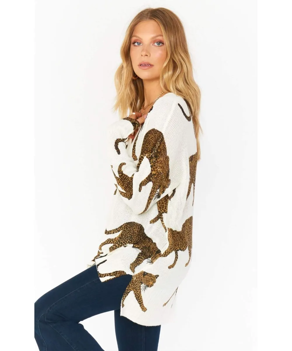 Hug Me Sweater Tossed Leopard Knit