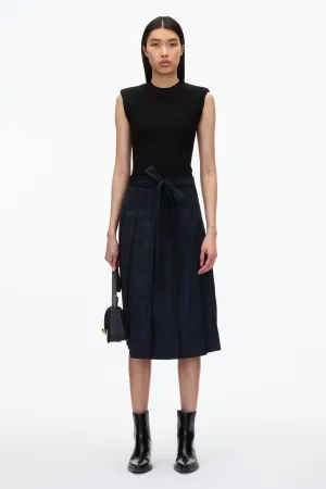 Jacquard Pleated Skirt with Tie Waist