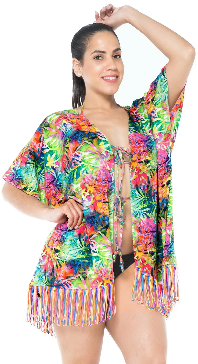 LA LEELA Digital HD  Kimono Cardigan Cover Up OSFM 14-18 [L-2X]Multicolor_1781 Multicolor_I57