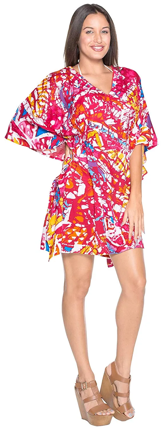 LA LEELA Soft fabric Printed Tassel Swim Cover Up OSFM 8-14 [M-L] Red_2259