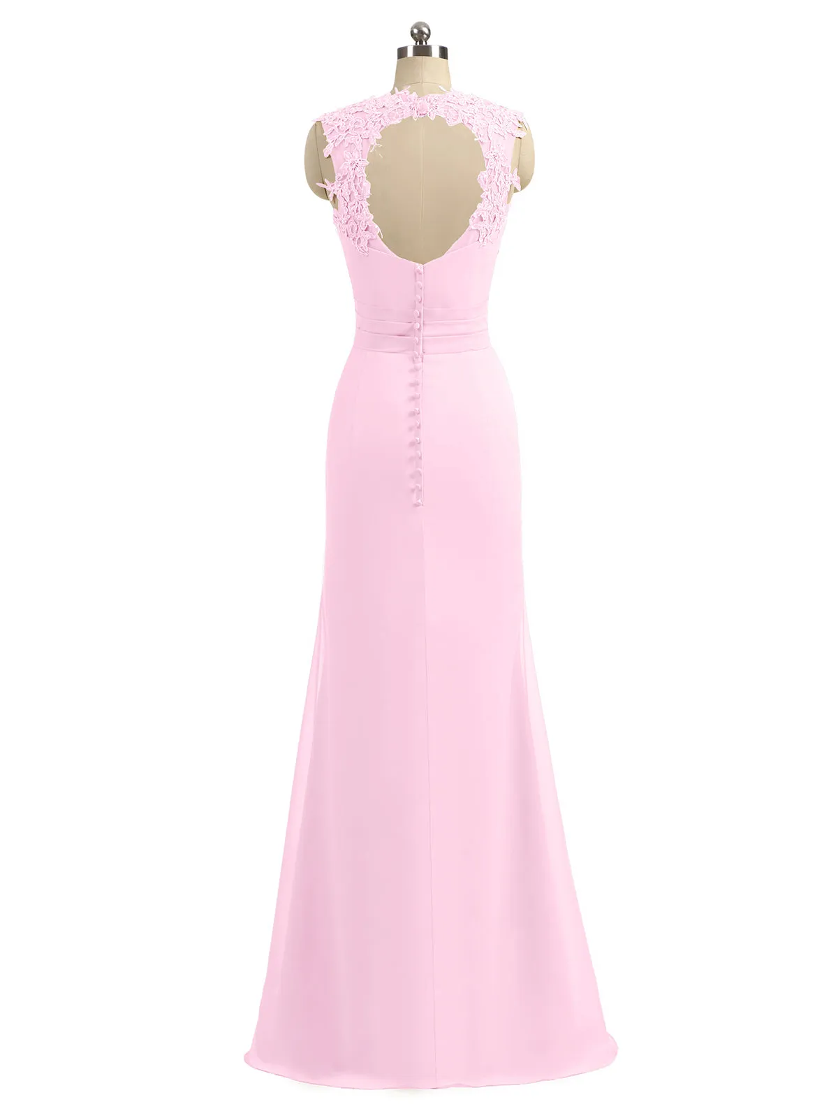 Lace Appliqued Strap Sheath Open Back Dress Candy Pink