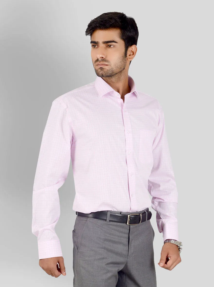 Light Pink Checked Regular Fit Formal Shirt | JadeBlue