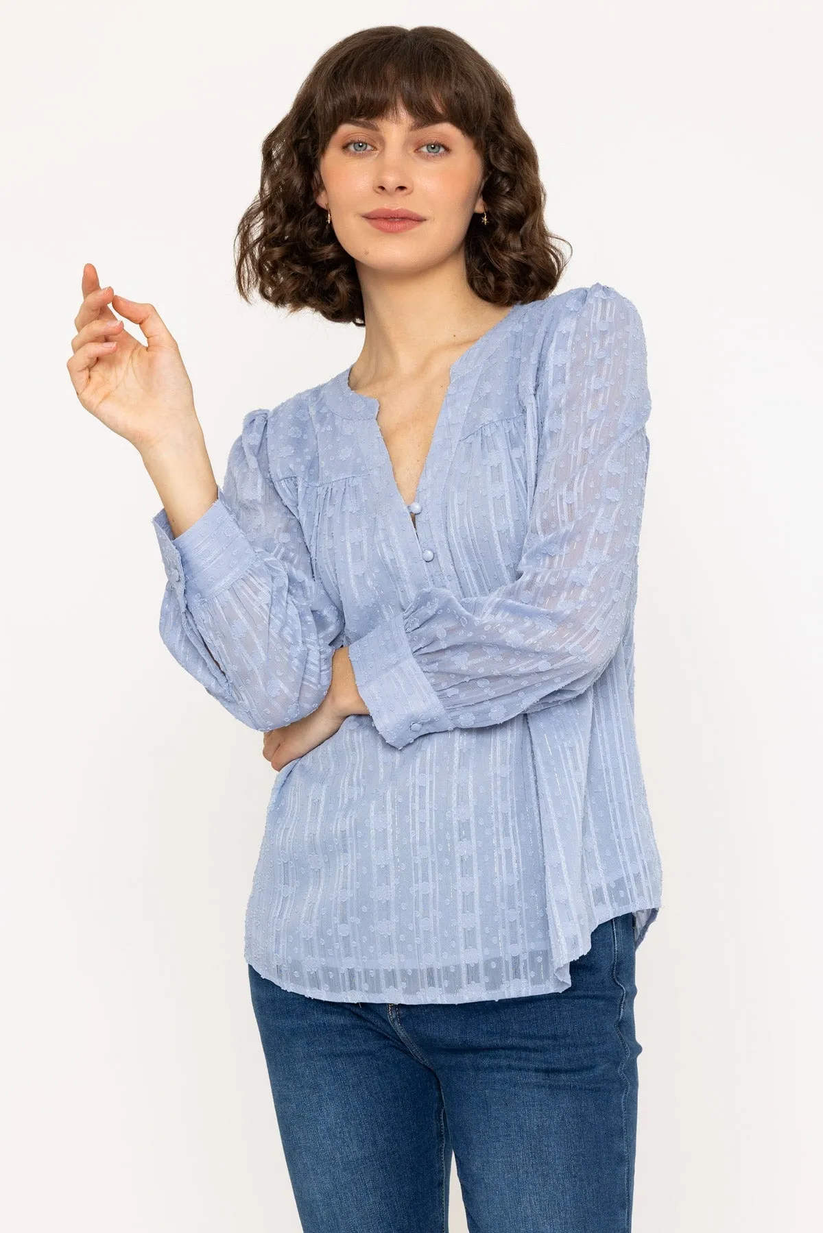 Long Sleeve Lurex Blouse in Blue - WH