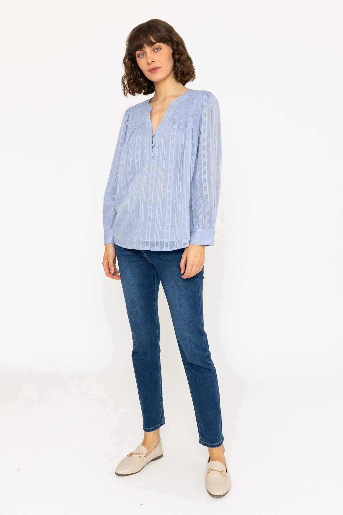 Long Sleeve Lurex Blouse in Blue - WH