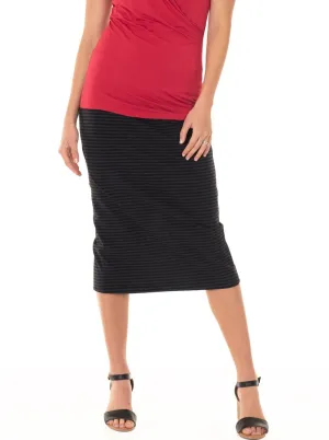 Maternity Midi Straight Cut Skirt - Black & Grey Marle Stripes