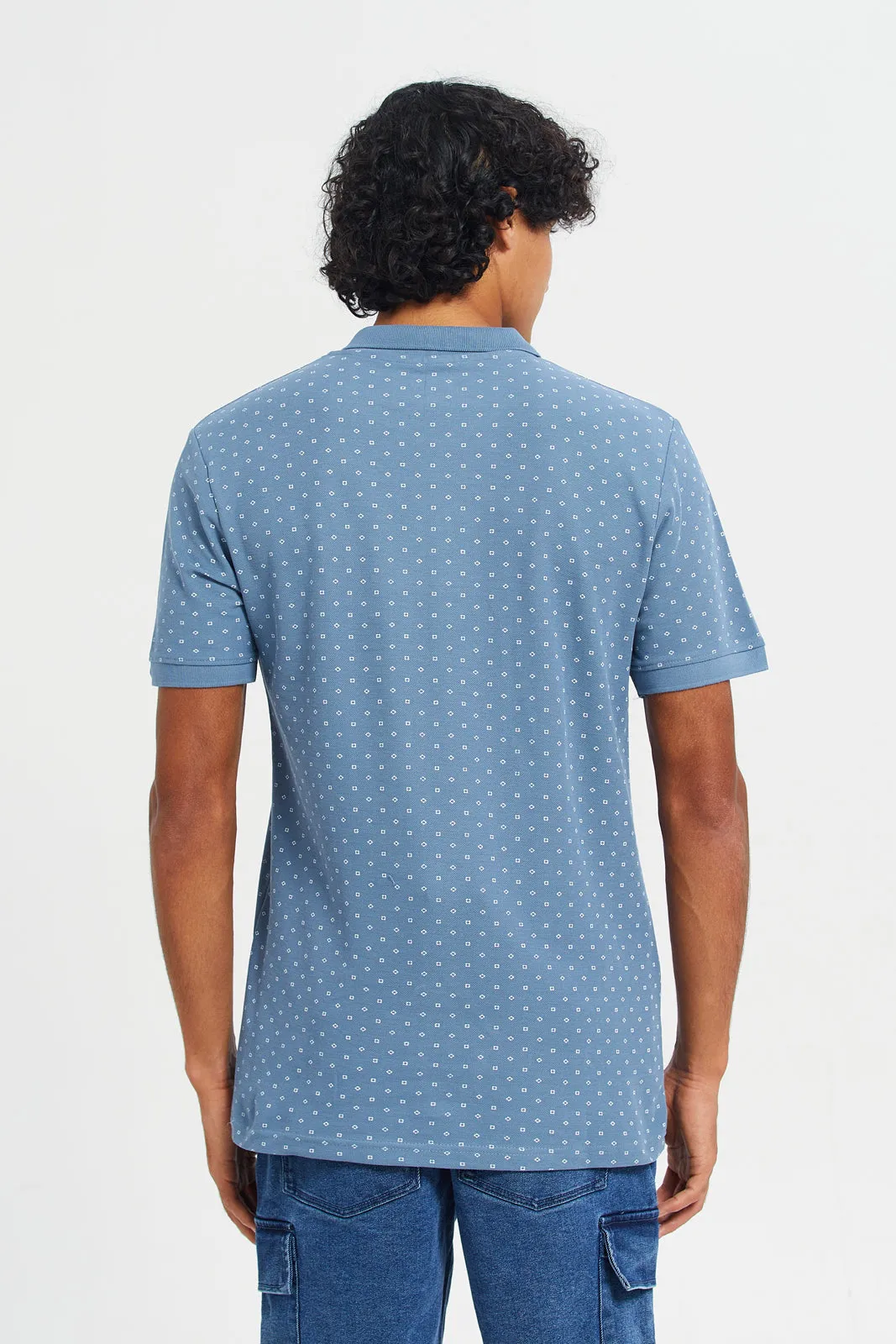 Men Blue Printed Polo T-Shirt