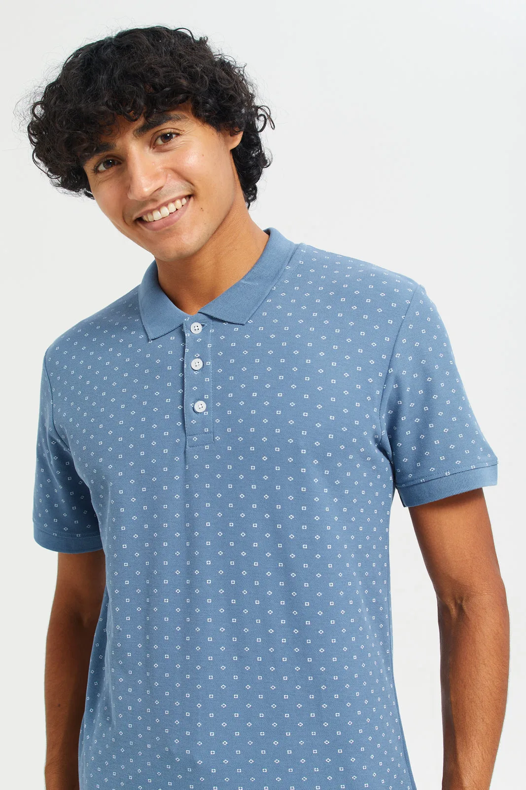 Men Blue Printed Polo T-Shirt