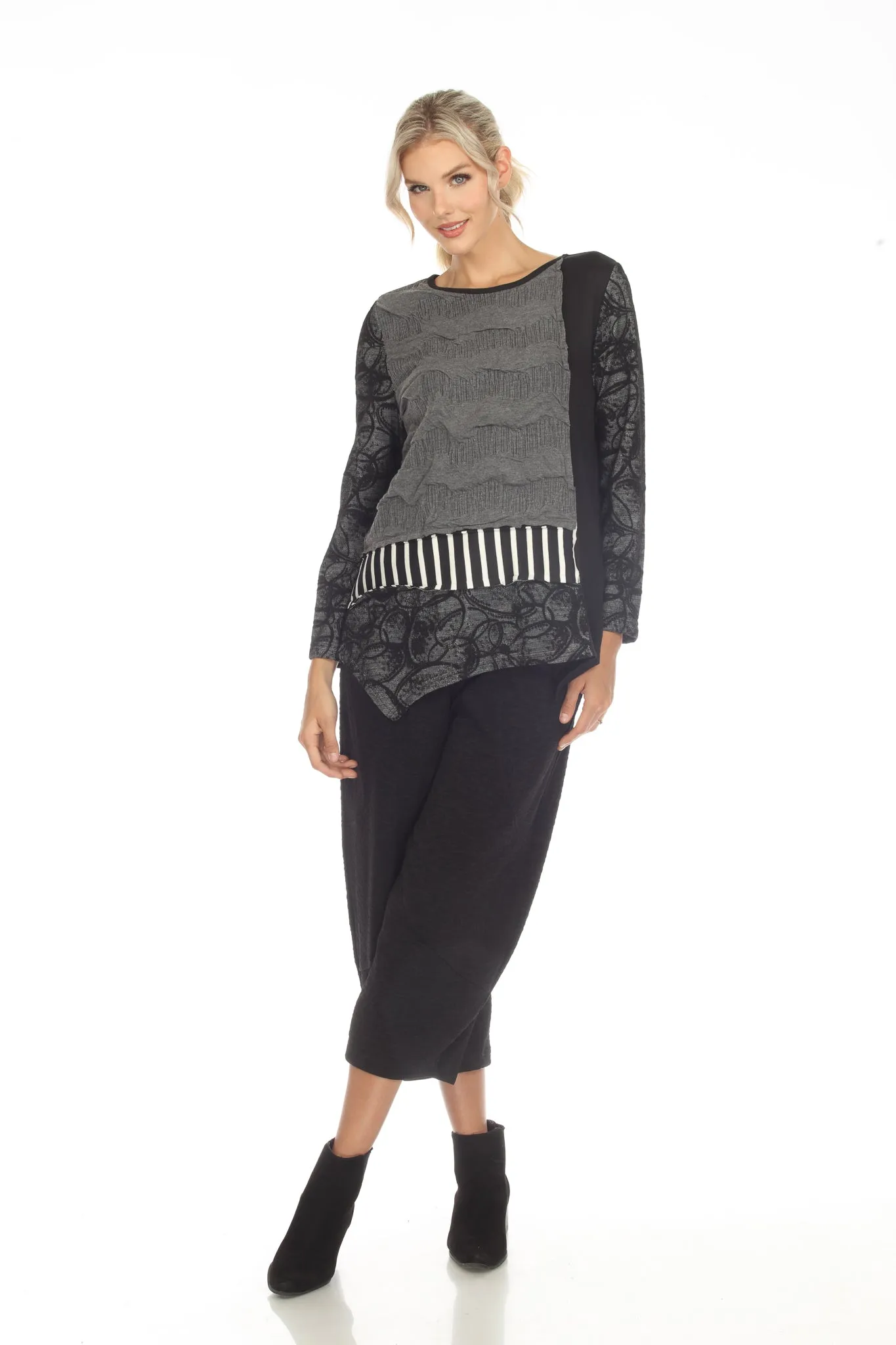 Moonlight Mixed-Media Stripe Sweater Tunic Top - 3422