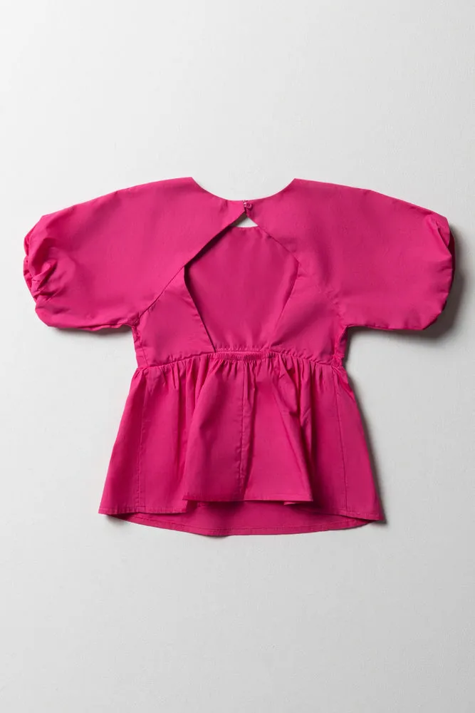 Peplum Puff Sleeve Top Pink