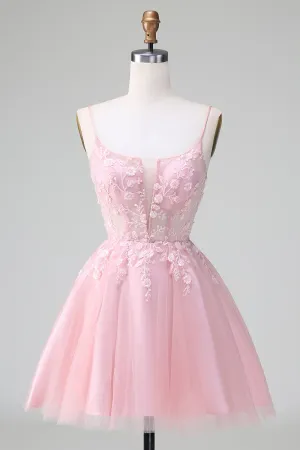 Princess Blush Applique Tulle A Line Mini Dress