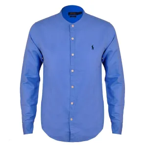 PRL Bishop Collar Button Down Men's Long Sleeve Shirt - Blue