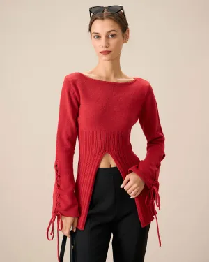 Red Bell Sleeve Slit Sweater