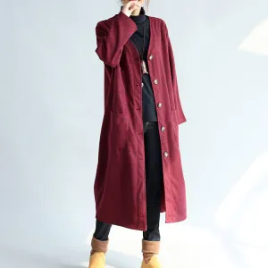 red winter cotton cardigans plus size long sleeve woolen vintage trench coats