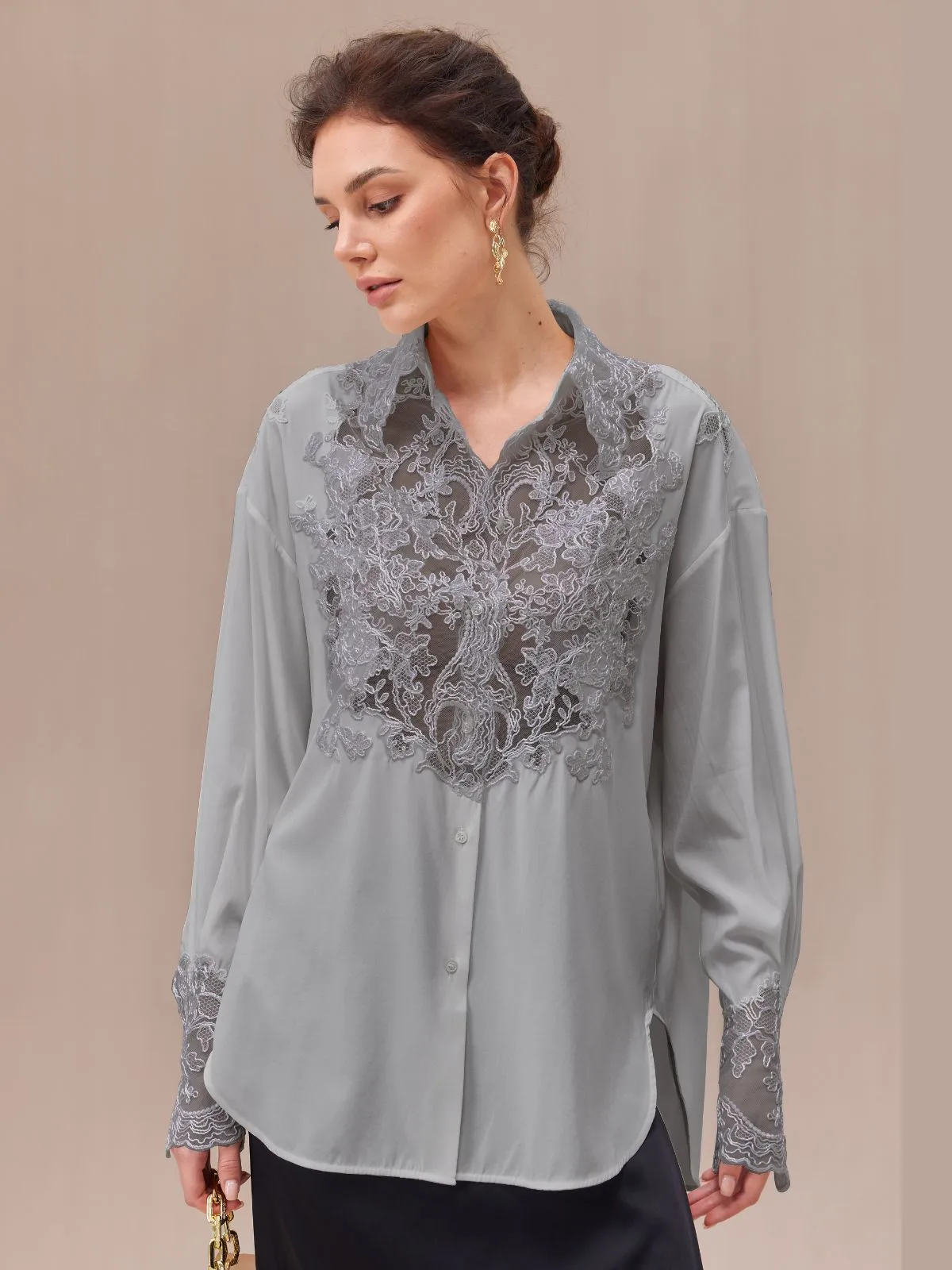 Rope Lace Embroidered Premium Silk Blouse