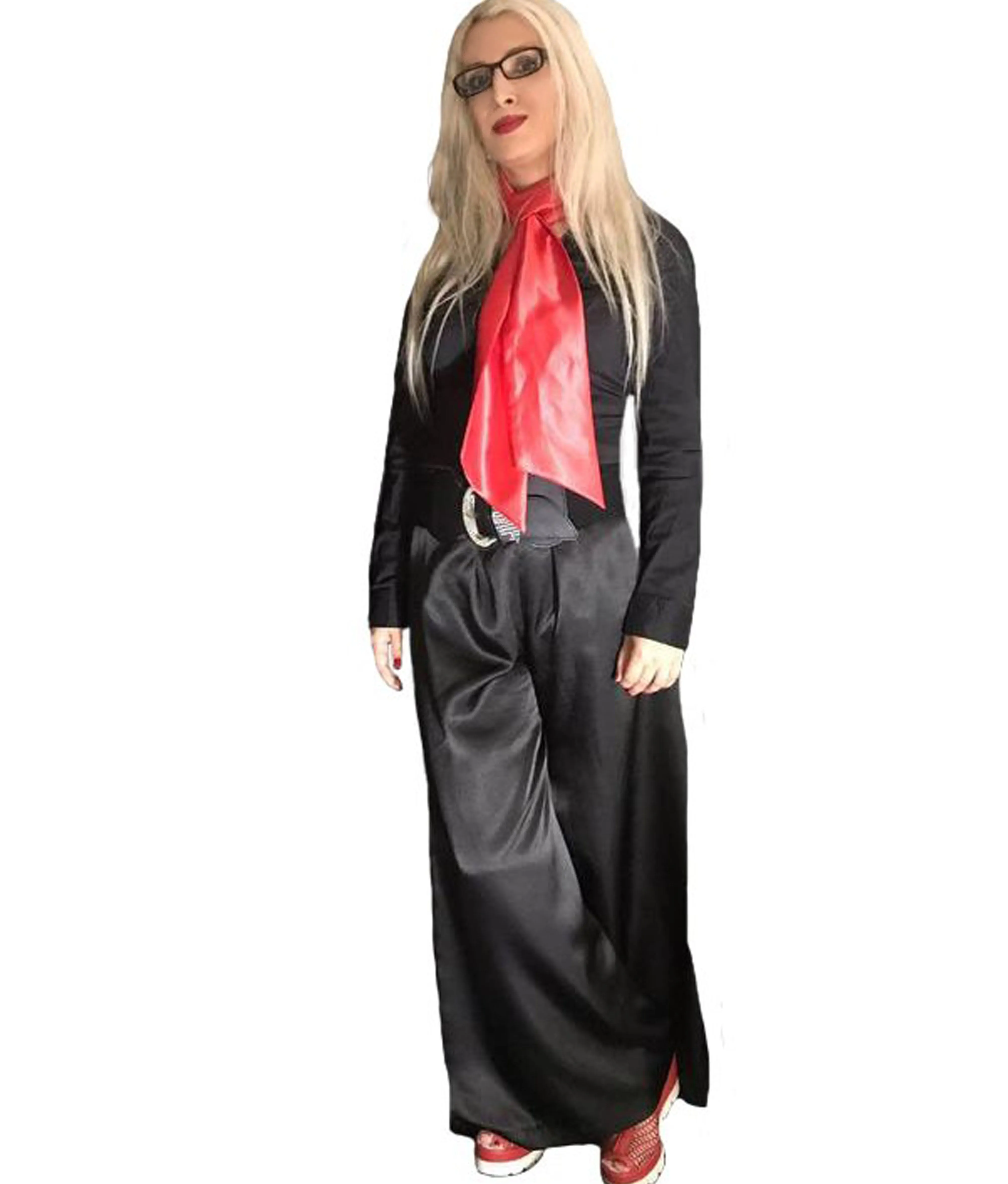 Satin High -Waisted Wide - Leg Trousers