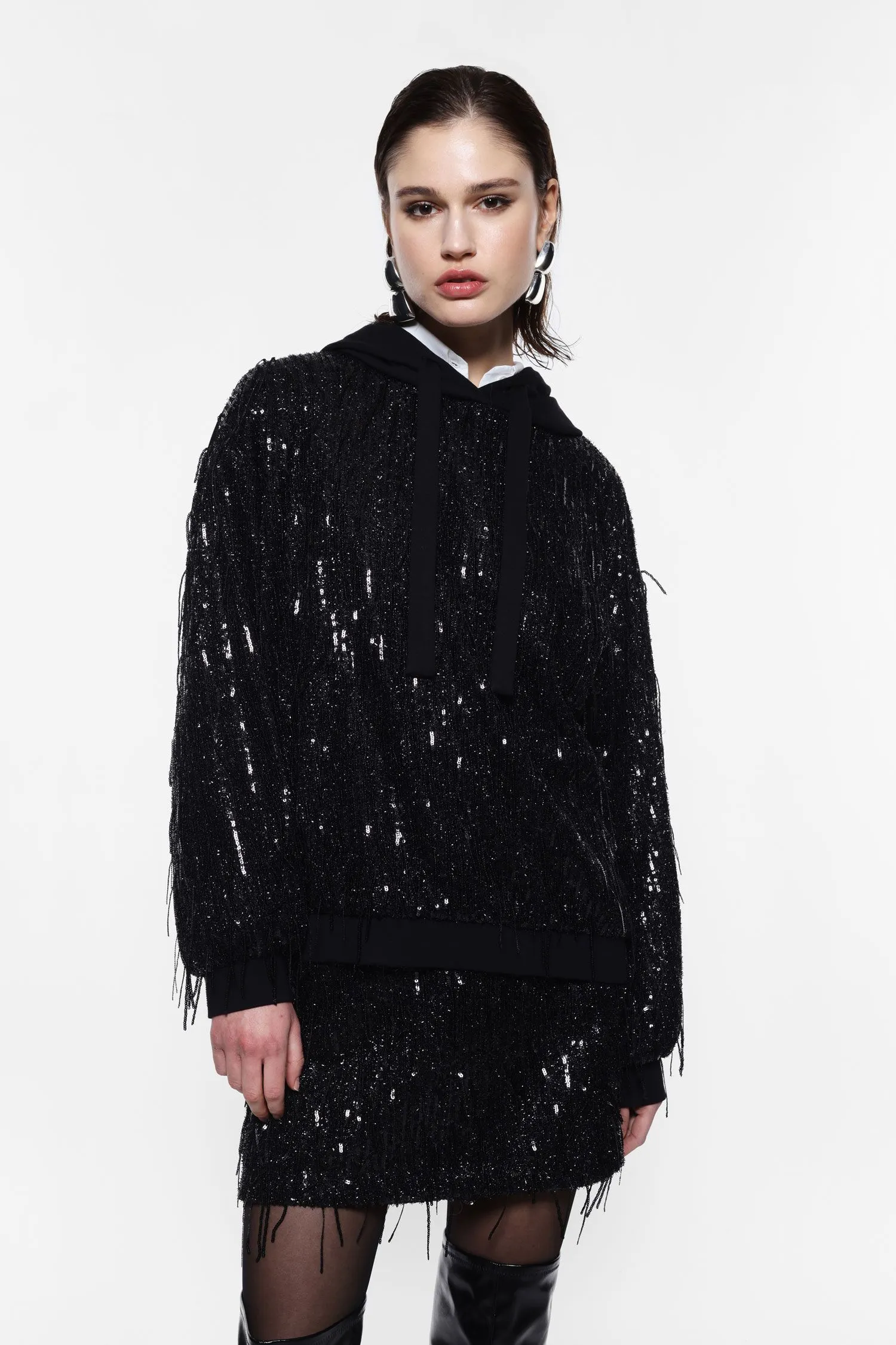 Sequined Sweatshirt with Fringes