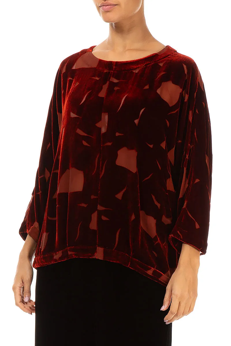 Short Abstract Devoré Brick Silk Velvet Blouse