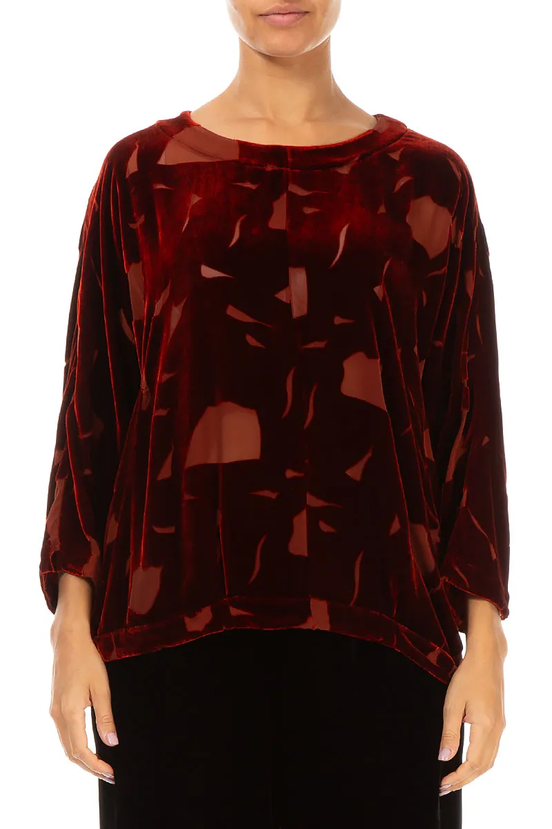 Short Abstract Devoré Brick Silk Velvet Blouse