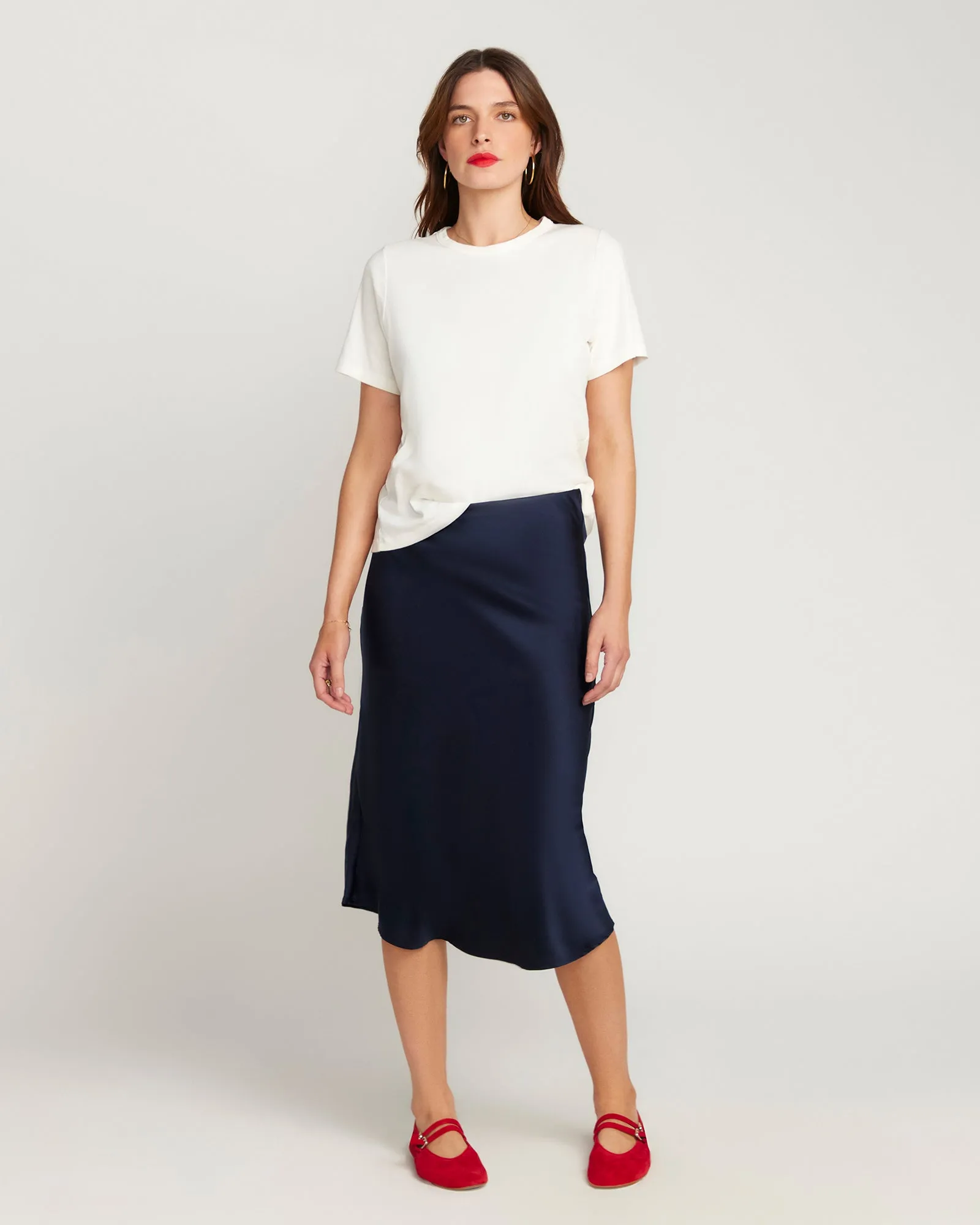 Silk Skirt Navy Blue