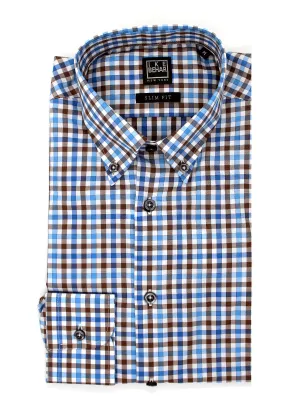 Sky & Chocolate Multi-Check Button-Down Sport Shirt