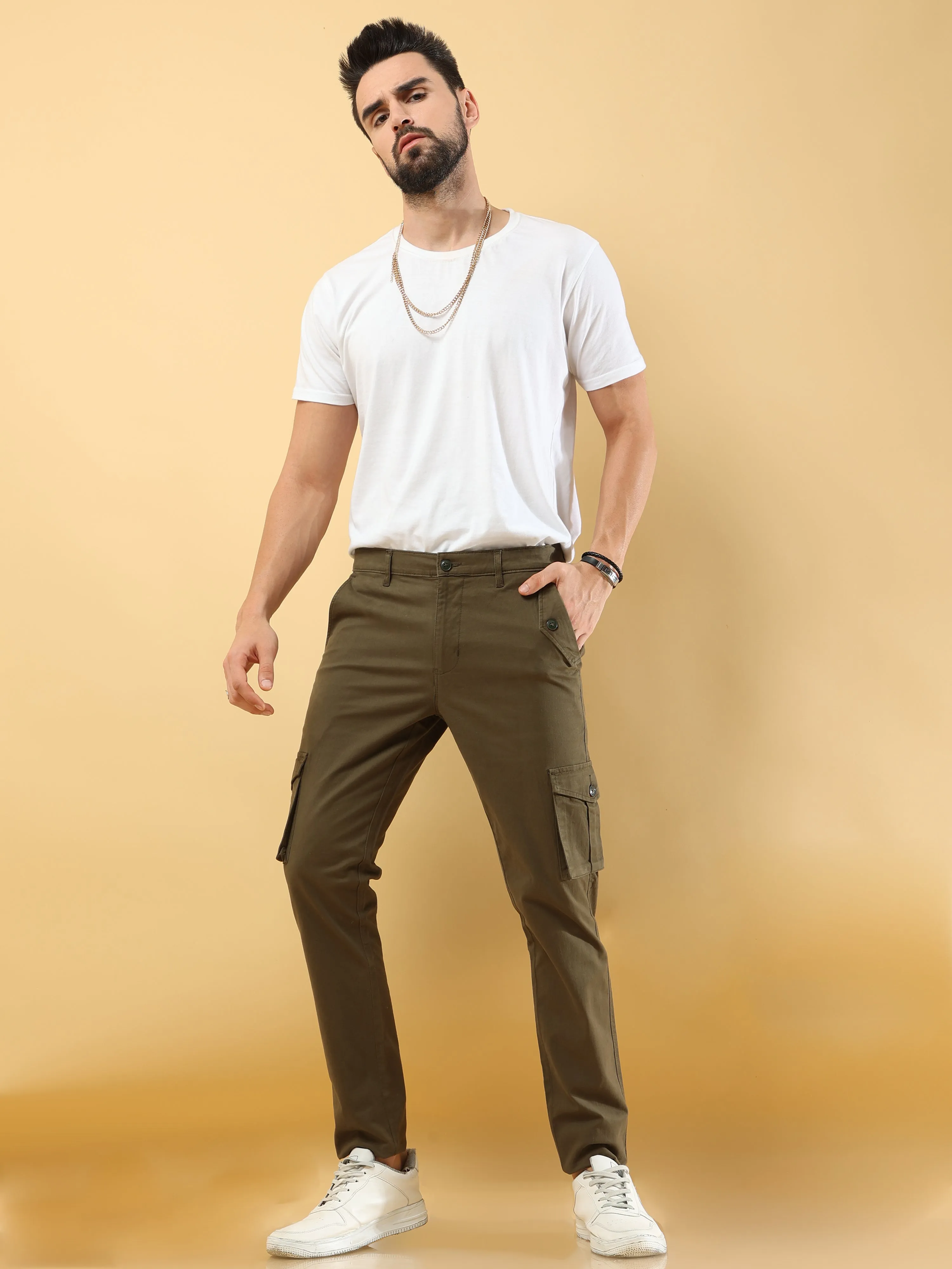 Slim Fit Seaweed Green Cargo Pant