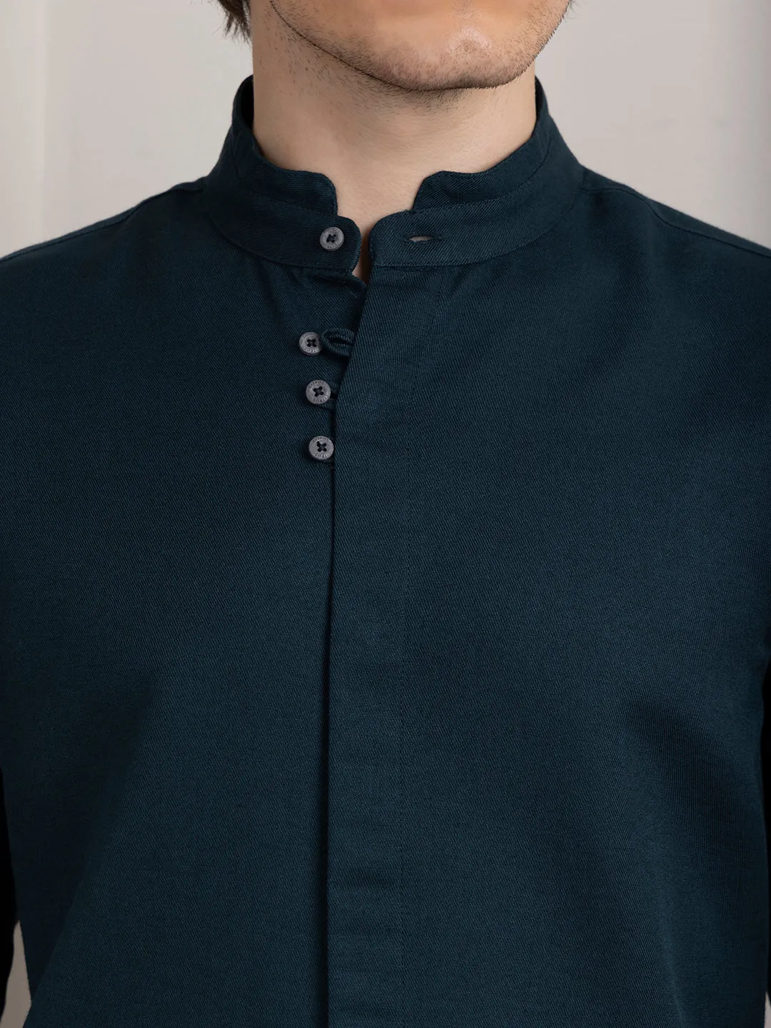 Teal Chinese Collar Shirt